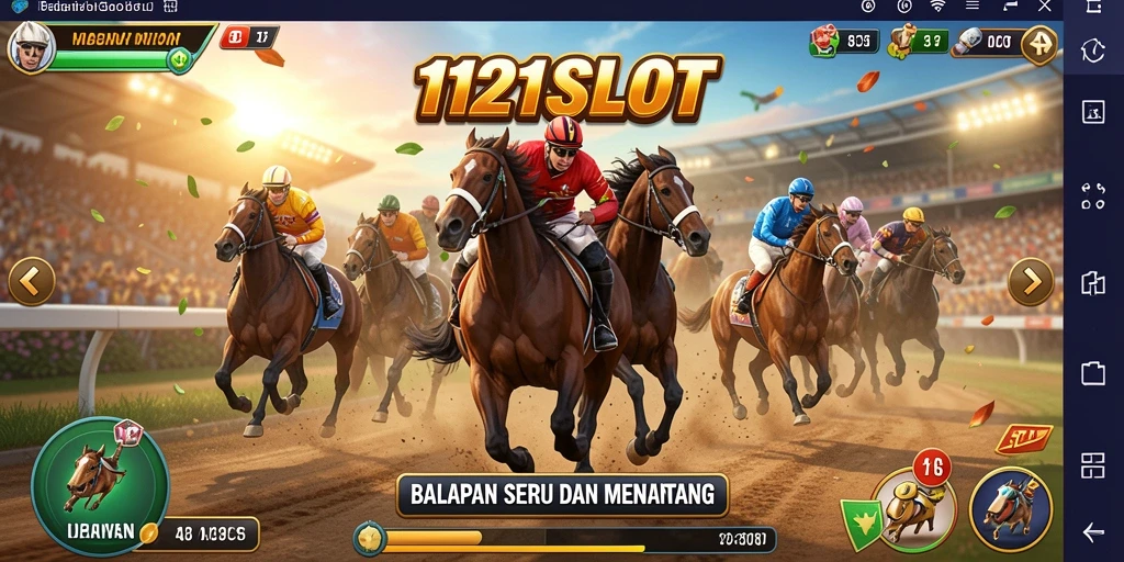 Tampilan adegan balapan seru dalam 1121SLOT yang memikat.