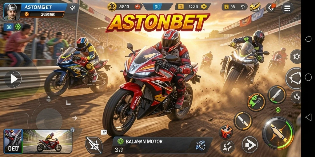Tampilan gameplay menegangkan di jalur balap ASTONBET.