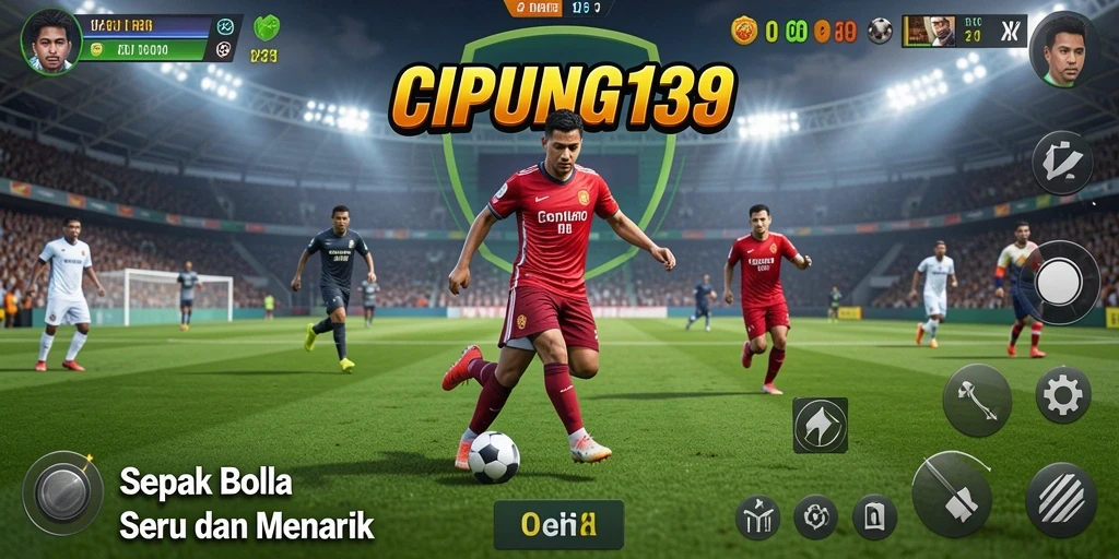 Tampilan gameplay seru dalam CIPUNG138 dengan aksi sepak bola yang mendebarkan.