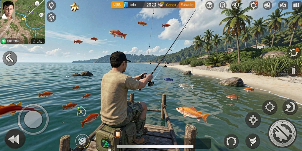 Tangkapan ikan yang memuaskan dalam gameplay EMPIRE88 dengan latar laut yang indah.