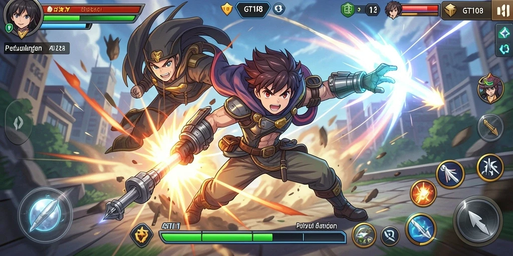 Screenshot dari gameplay GT108 yang menampilkan karakter Anime beraksi.