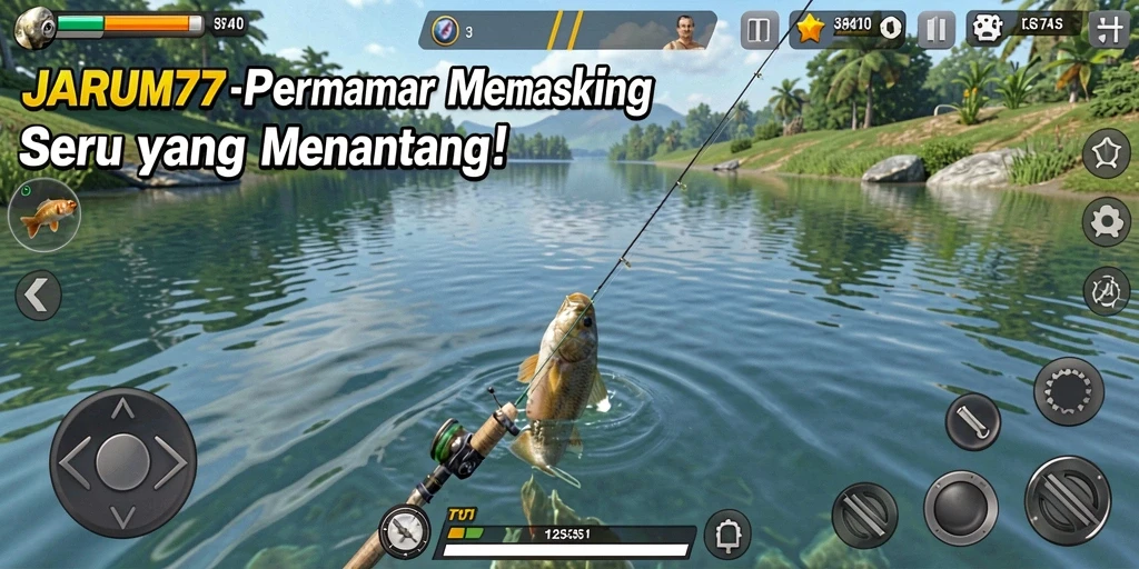 Tampilan gameplay <strong>JARUM77</strong> yang penuh warna dan menawan saat memancing.