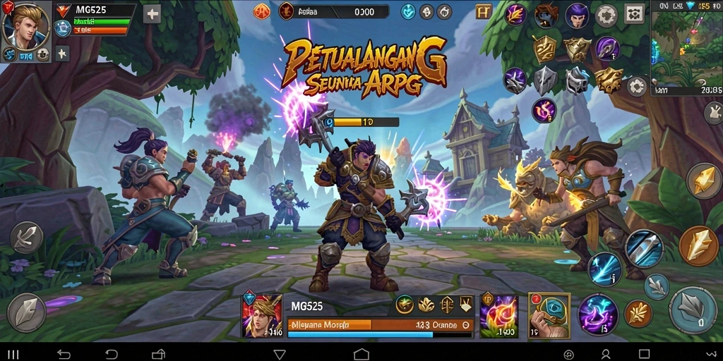 Screenshot menunjukkan aksi RPG yang mendebarkan dalam permainan.