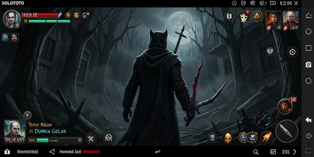 Tampilan gameplay menegangkan dengan suasana kegelapan dan ketakutan.