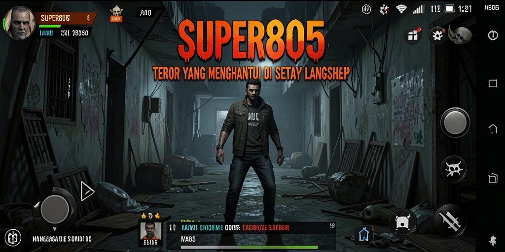 Screenshot gameplay SUPER805 menampilkan suasana menyeramkan dan momen menegangkan.