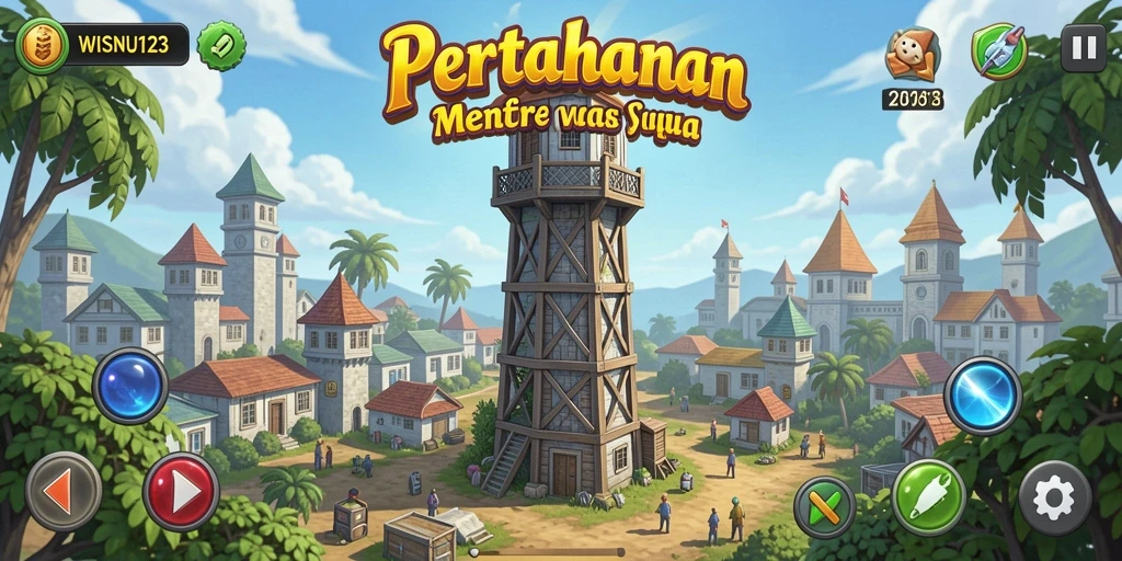 Tampilan gameplay menarik dari WISNU123 dalam Tower Defense.